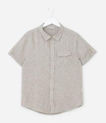 Camisa Infantil em Viscose e Linho com Bolsinho -Tam 5 a 14 Anos