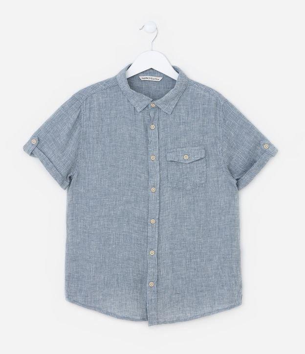 Camisa Infantil em Viscose e Linho com Bolsinho -Tam 5 a 14 Anos - 1
