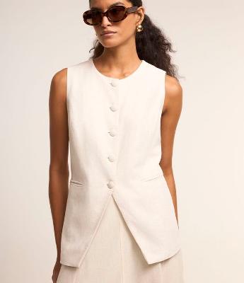 Colete em Linho e Viscose com Botões e Amarração