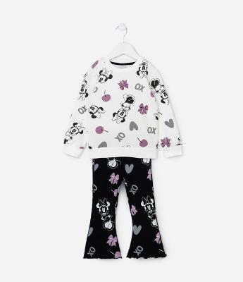 Conjunto Infantil com Estampa da Minnie e Calça Flare Canelada - Tam 2 A 5/6