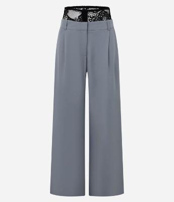 Calça Wide Leg Alfaiatada com Cós em Renda