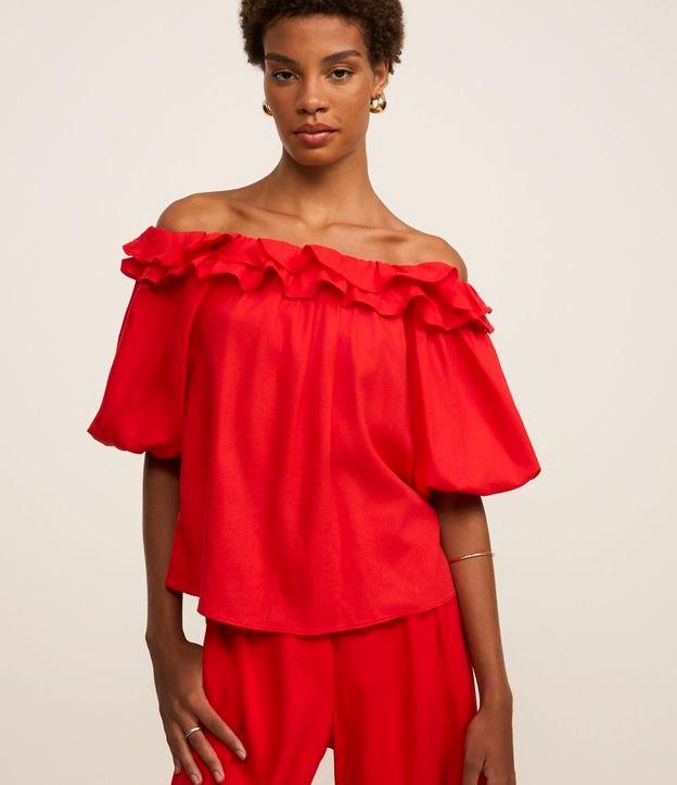 Blusa Ombro a Ombro com Linho e Babados - 2