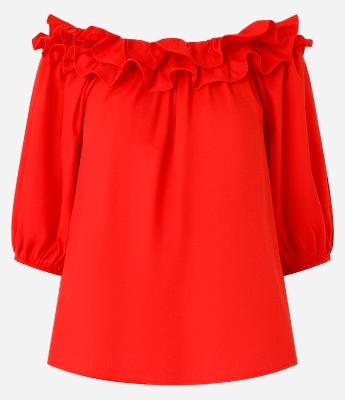 Blusa Ombro a Ombro com Linho e Babados