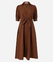 Vestido Midi Manga Curta Bufante em Tricoline com Amarração na Cintura - 1