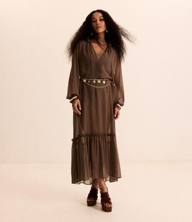 Vestido Midi em Chiffon com Amarração Frontal - 3