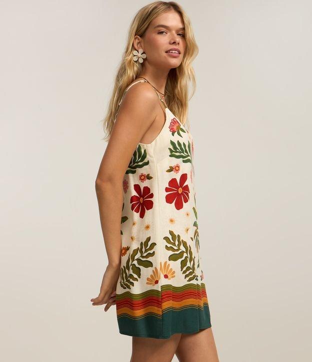 Vestido Curto em Viscose e Linho com Estampa de Folhagens - 2