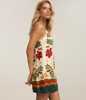 Vestido Curto em Viscose e Linho com Estampa de Folhagens - 2