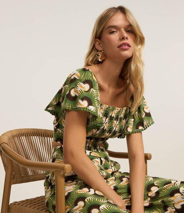 Blusa Cropped em Viscose e Linho com Lastex e Estampa Tucanos - 2