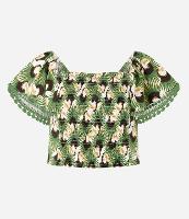 Blusa Cropped em Viscose e Linho com Lastex e Estampa Tucanos - 1