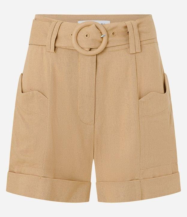 Short Curto em Viscose e Linho com Cinto Faixa e Fivela Redonda - 1