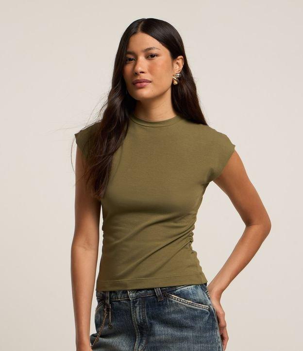 Blusa em Algodão com Gola Alta e Franzido na Lateral - 1