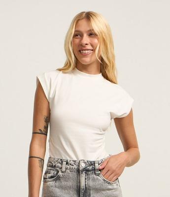 Blusa em Algodão com Gola Alta e Franzido na Lateral