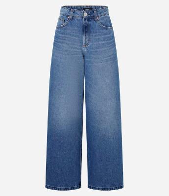 Calça Pantalona em Jeans com Cintura Alta