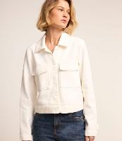 Jaqueta Trucker Curta em Sarja com Bolsos Cargo e Aleta - 2