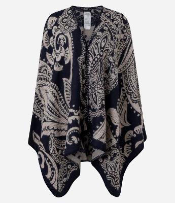 Poncho Médio com Abertura Frontal e Estampa Paisley