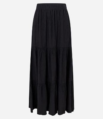 Saia New Midi em Crepe com Babado e Cós Elástico