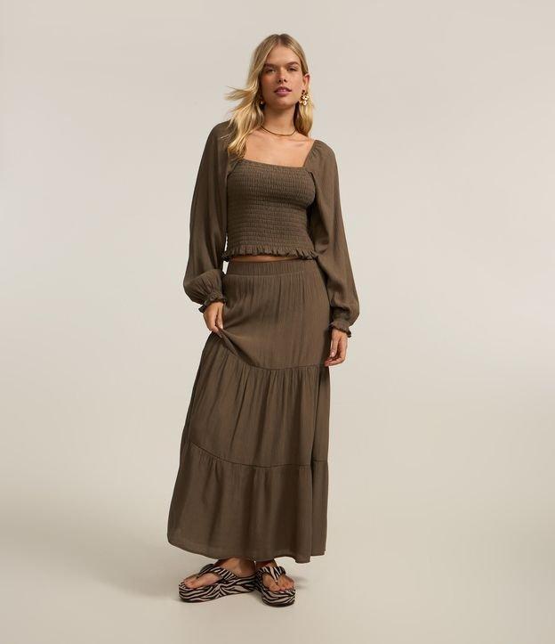 Saia New Midi em Crepe com Babado e Cós Elástico - 2