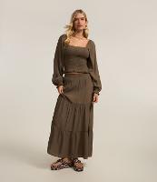 Saia New Midi em Crepe com Babado e Cós Elástico - 2