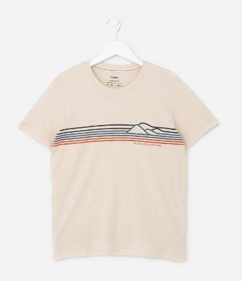 Camiseta Infantil com Estampa de Montanhas e Listras - Tam 5 a 14 Anos