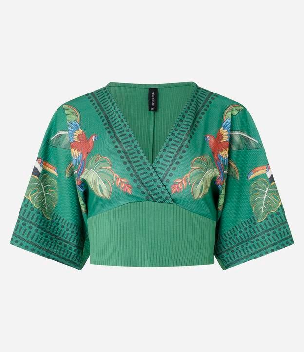 Blusa Kimono Texturizada Estampada de Arara - 1