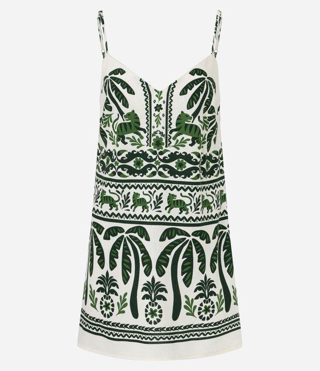 Vestido Curto em Viscose e Linho com Estampa Folhagens - 1