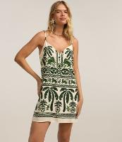 Vestido Curto em Viscose e Linho com Estampa Folhagens - 2