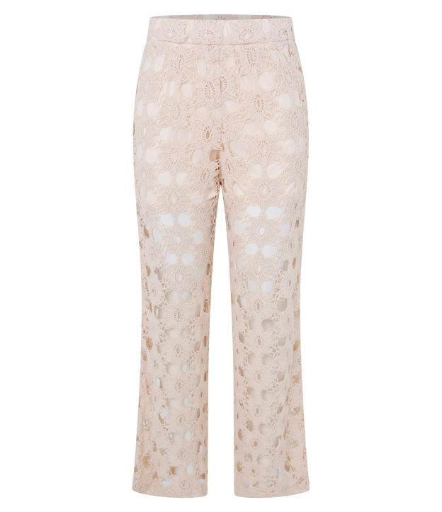 Calça Reta Cintura Alta com Efeito Crochê - 1