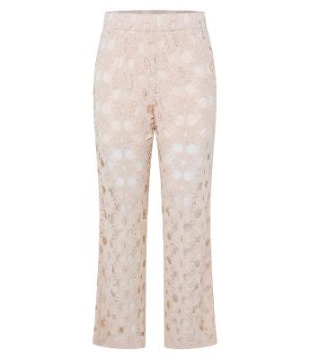 Calça Reta Cintura Alta com Efeito Crochê