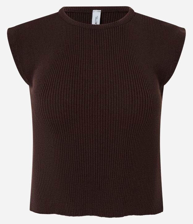 Blusa Curta e Canelada em Tricô com Ombro Alongado - 1