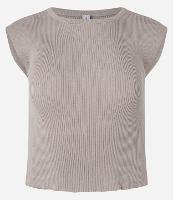 Blusa Curta e Canelada em Tricô com Ombro Alongado - 1