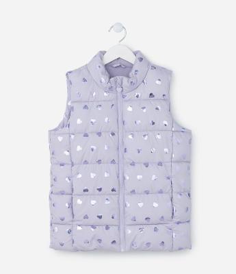 Colete Puffer Infantil com Estampa de Corações - Tam 5 a 14 Anos