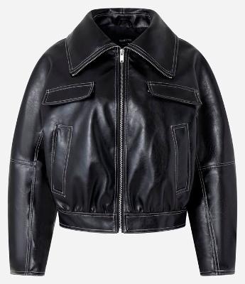 Jaqueta Bomber em PU com Pesponto Contrastante