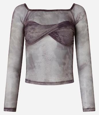 Blusa em Tule Animal Print e Detalhe Torcido