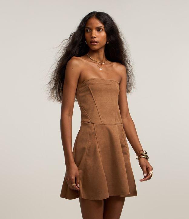 Vestido Curto em Suede Corsetado com Lastex - 2