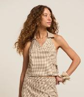 Blusa Cropped em Alfaiataria Xadrez com Lastex - 1