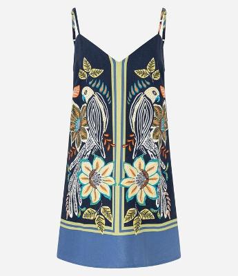 Vestido Curto em Viscose em Linho com Estampa Floral