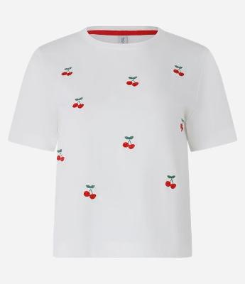 Camiseta T-shirt em Algodão com Bordado de Cereja
