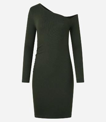 Vestido Curto Canelado com Decote Assimétrico