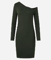 Vestido Curto Canelado com Decote Assimétrico - 1