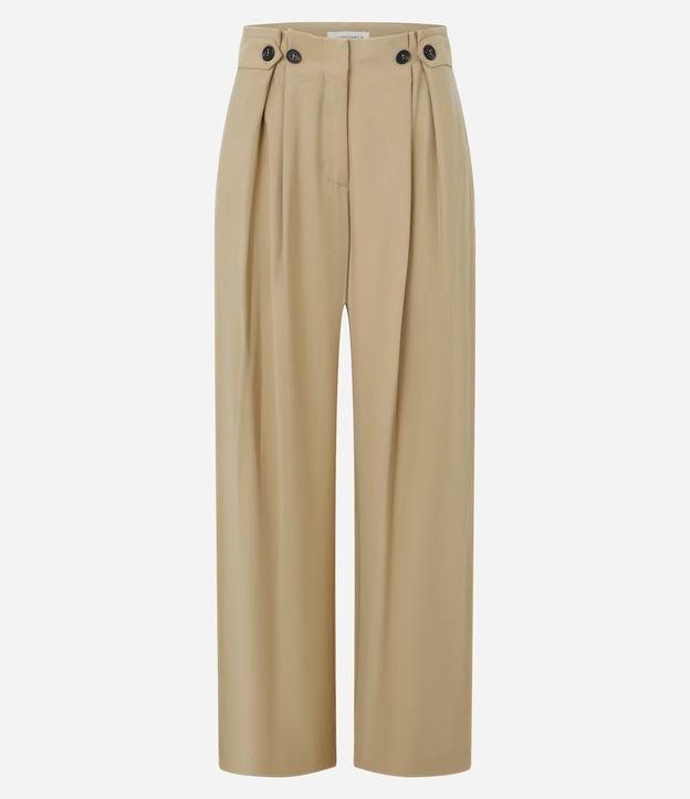 Calça Reta Cintura Alta em Viscose com Cós Clochard e Botões - 1