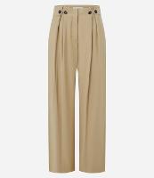 Calça Reta Cintura Alta em Viscose com Cós Clochard e Botões - 1