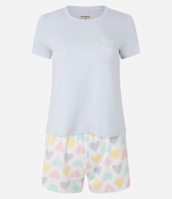 Pijama Short Doll Manga Curta com Estampa de Coração