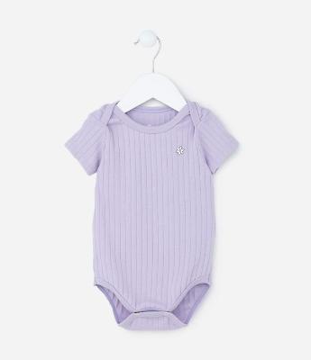 Body Infantil Canelado com Estampa de Florzinha - Tam RN a 18 meses