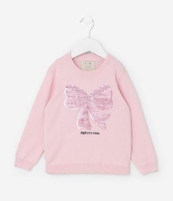 Suéter Infantil em Tricô com Bordado em Paetês - Tam 1 a 5 Anos