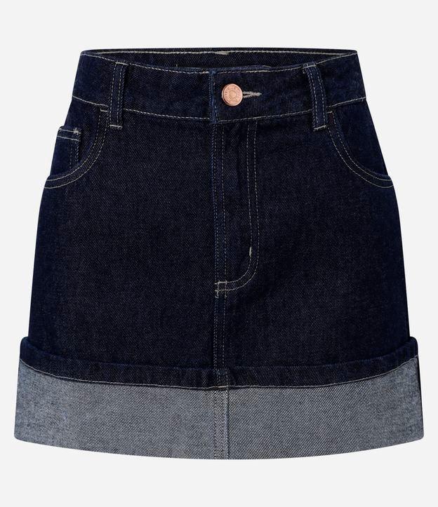 Saia Curta em Jeans com Barra Dobrada e Cintura Alta - 1