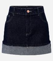 Saia Curta em Jeans com Barra Dobrada e Cintura Alta - 1