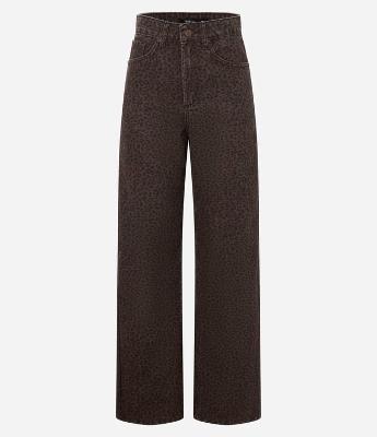 Calça Reta em Jeans com Estampa Animal Print
