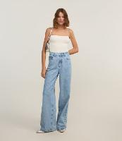 Calça Wide Leg em Jeans com Listras de Brilhos - 2