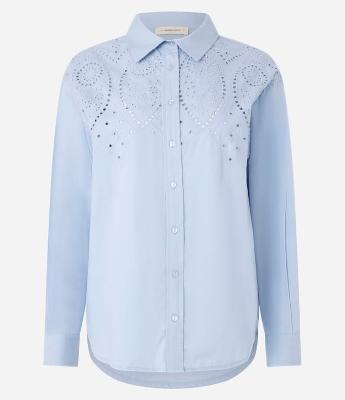 Camisa em Tricoline com Bordado Vazado e Manga Longa