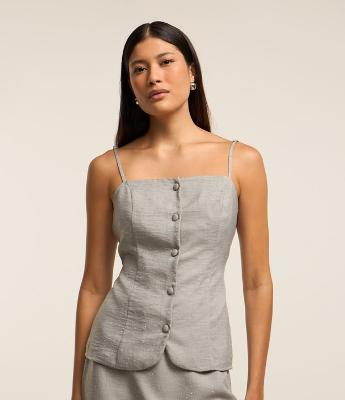 Blusa de Alcinha em Alfaiataria com Botões e Brilhos